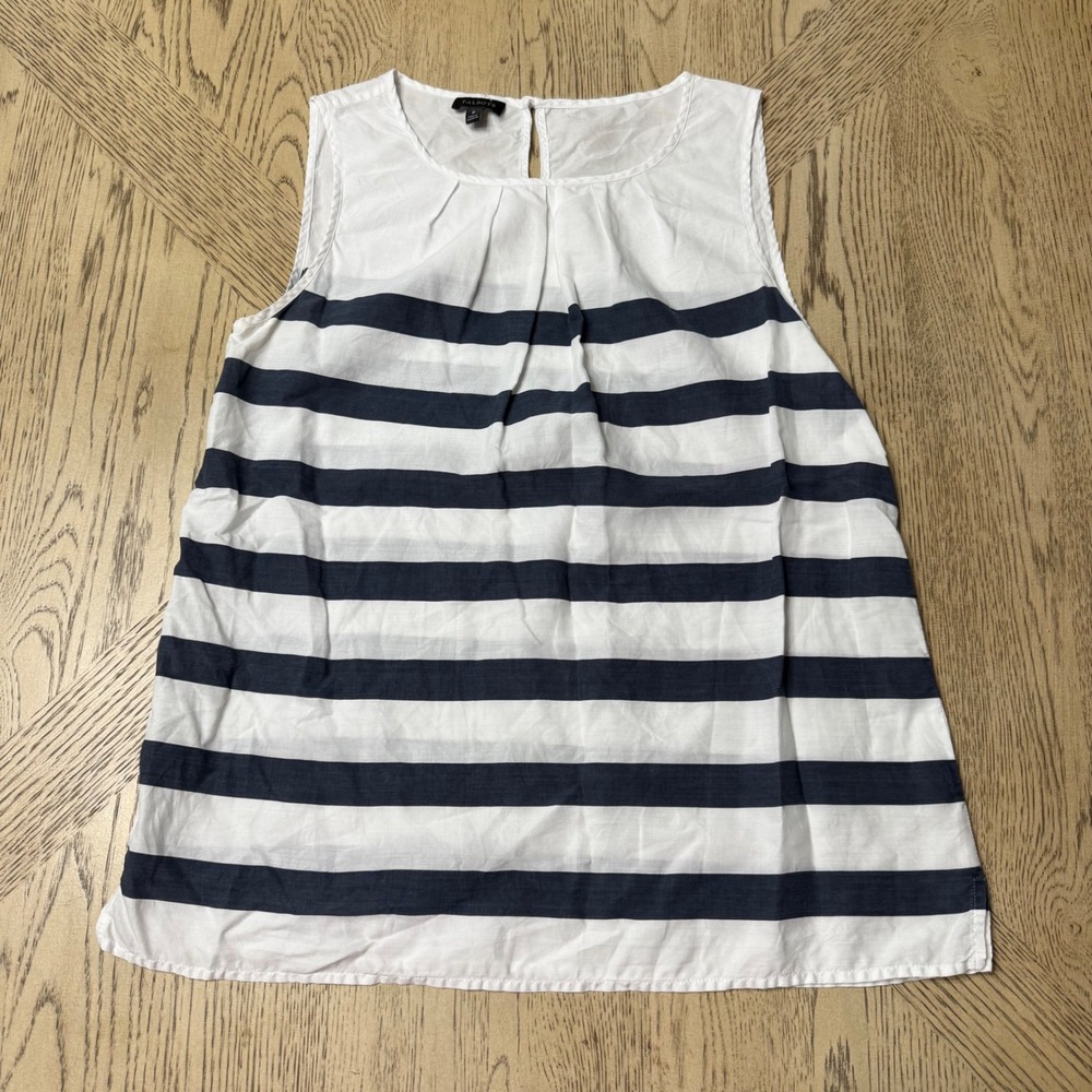 Talbots Women's‎ Size 8 White Blue Striped Sleeveless Top Casual Blouse